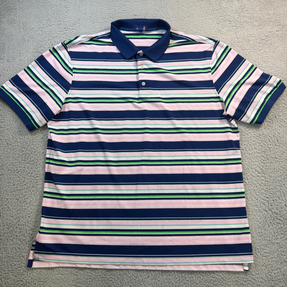 Stitch Golf Mens XL Polo Shirt Navy Pink Green Striped Performance Stretch 10975